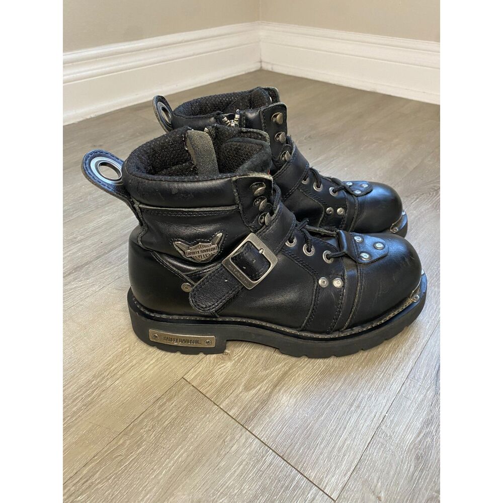 Harley Davidson Brake Buckle D91684 Men's 9 Black Leather Motorcycle Biker Boots